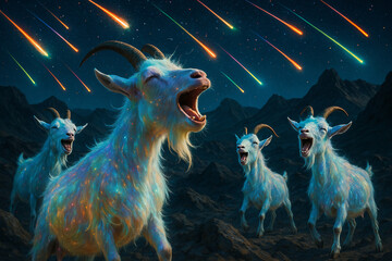Fantasy Cosmic Goats Screaming at Shooting Stars