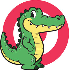 Fototapeta premium Cute cartoon alligator standing with red target