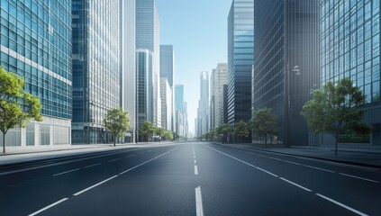 Fototapeta premium Empty city street, modern skyscrapers