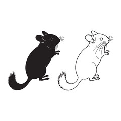 Large Ear Prominence - Chinchilla Graphic - Solid Silhouette and Artistic Lineart Combination - Chinchilla silhouette - Chinchilla lineart - Chinchilla vector - vector set of Chinchilla

