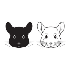 Bushy Tail Grace - Chinchilla Side View Art - Matching Silhouette and Clean Lineart Presentation - Chinchilla silhouette - Chinchilla lineart - Chinchilla vector - silhouette & lineart of Chinchilla

