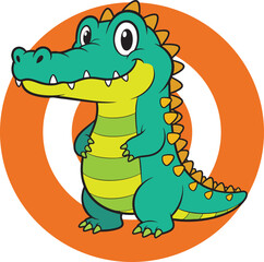 Cute cartoon alligator standing with orange target.