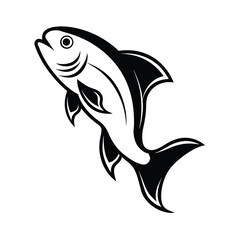 jumping salmon fish illustration black and white