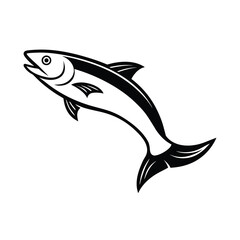 jumping salmon fish illustration black and white