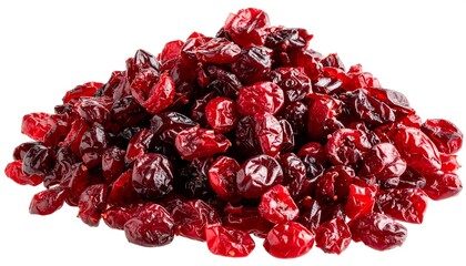 Pile of dried cranberries against white background ideal for snack concepts