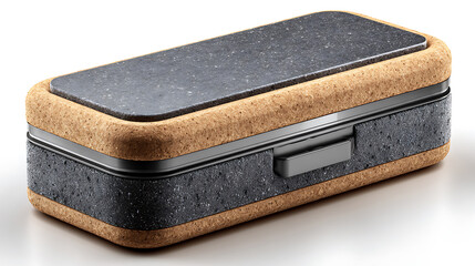 Modern Cork and Stone Box with Metal Trim Close Up