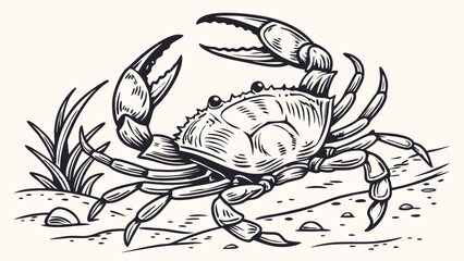 Vintage Hand Drawn Crab Illustration Black and White Line Art Graphic Design Seafood Ocean Animal Coastal Nature Sketch