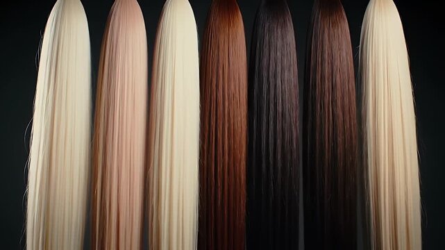Assortment of Wet Hair Color Swatches in Various Shades From Blonde to Brown