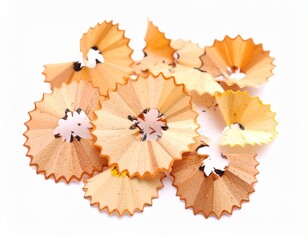 Broken pencil shavings on white background