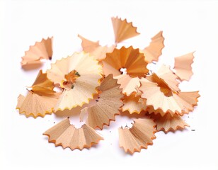 Broken pencil shavings on white background