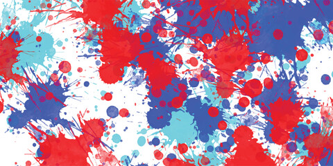 Colorful watercolor paint splatters in red blue and light blue on a white background abstract artistic design
