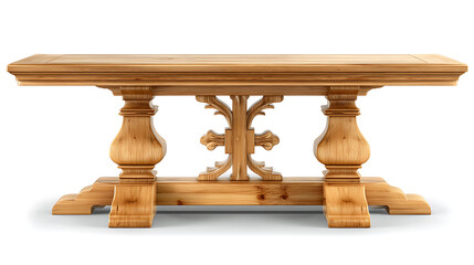 Detailed Wooden Table Base with Intricate Design on White Background