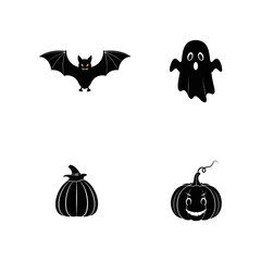 Fototapeta premium A spooky halloween set with a bat, ghost, and pumpkins isolated on white background