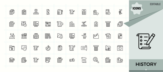 History vector line icon set. Record linear icon collection. Sign and Symbol. It contains symbols to historical, museum, undo, ancient, record and more. Vector illustration.