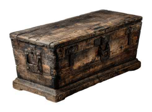 Antique wooden chest uncovered vintage market object rustic heritage isolated on transparent background