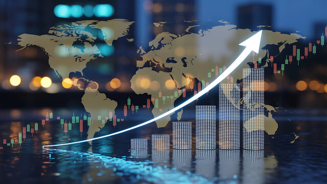 Global business investment and economic growth with financial stock market chart