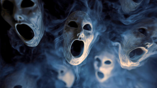 The image depicts countless human souls writhing in agony, evoking horror and terror
