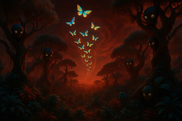  Fantasy Cosmic Surreal Butterfly Tornado Over Mars Jungle