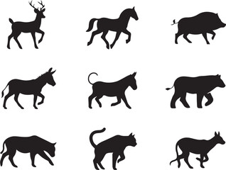 Deer horse wild boar donkey tapir cat hyena vector