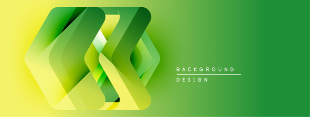 Abstract geometric shapes overlap, creating vibrant green, yellow gradient. Modern design element for backgrounds, presentations.