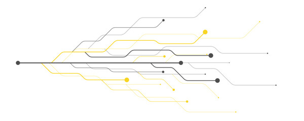 Abstract gray and yellow color digital technology futuristic circuit board background design. Technology dots lines connect network background.	