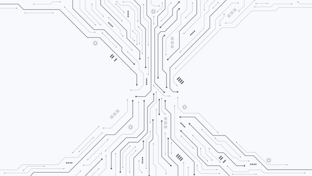 Futuristic circuit board. Abstract digital background with circuit board texture. AI, Artificial Intelligence. Motherboard and HTML code. Large data processing, database concept. Vector illustration.