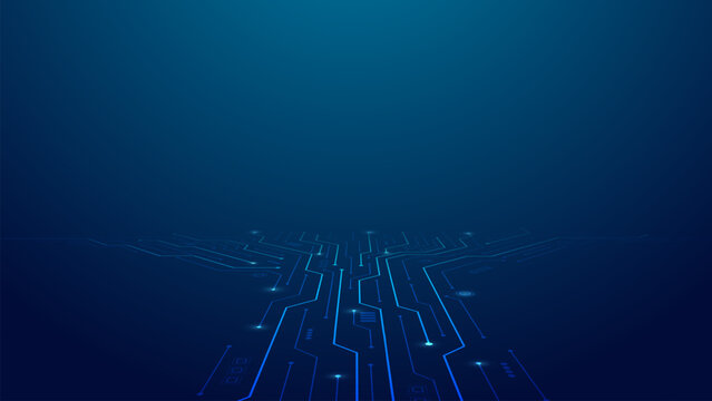 AI Artificial Intelligence on circuit board in futuristic background. Technology and engineering. Motherboard and HTML code. Isometric electronic motherboard background. Vector illustration.