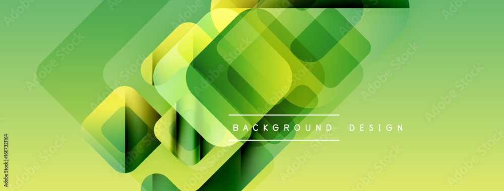 Poster Abstract geometric background. Overlapping squares create vibrant green gradient effect. Modern design suitable for digital projects.