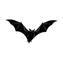 Fototapeta premium A black silhouette of a bat flying isolated on white background