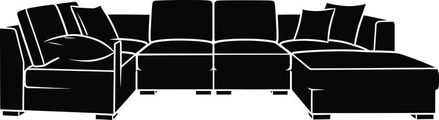 A stylish sectional sofa with plush cushions and a chaise lounge offers a comfortable seating arrangement, perfect for modern living rooms and relaxation spaces.