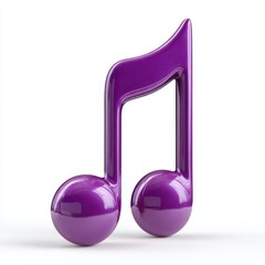 Shiny purple eighth note isolated on white background
