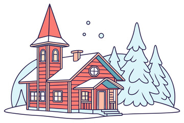 Santa Claus Village in Rovaniemi with glowing Christmas lights, families meeting Santa, snow sculptures, and husky sled rides, modern flat illustration style