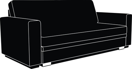 A stylish black sofa silhouette with white outline offers a modern furniture design, perfect for interior decor projects and showcasing contemporary living room seating.