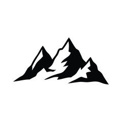Black silhouette of jagged mountain peaks on white background