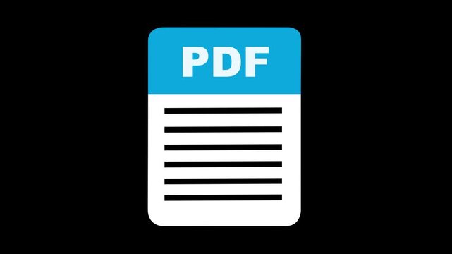 PDF icon isolated on black background. PDF file symbol. 4K Video motion graphic animation.