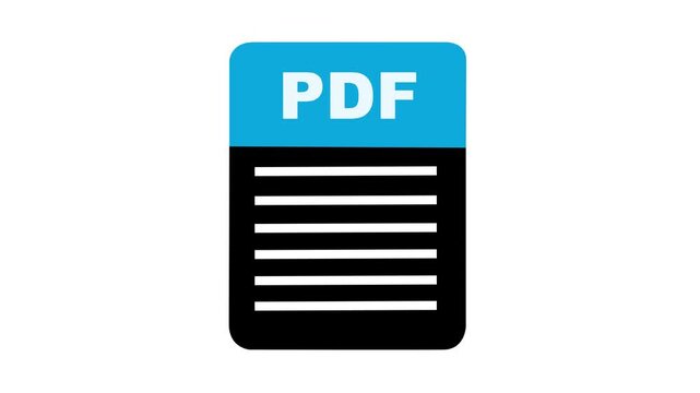PDF icon isolated on white background. PDF file symbol. 4K Video motion graphic animation.