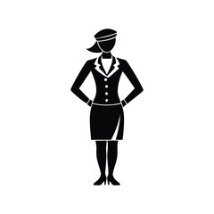 Stylized black silhouette of a woman in business attire with hat