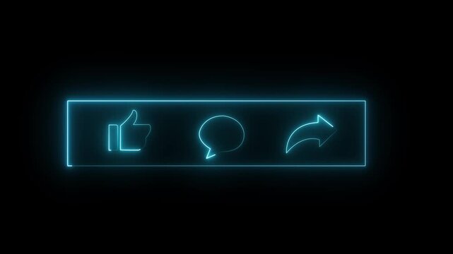 like comment share icon animation on a black background. 4k video motion graphic.