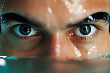Close-up of swimmer's goggles submerged in clear water