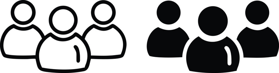 Black and White User Group Icons – Minimalist People Symbols for Web and App Design