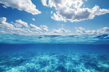 Azure water meets a vibrant sky. Sunlight filters through the surface