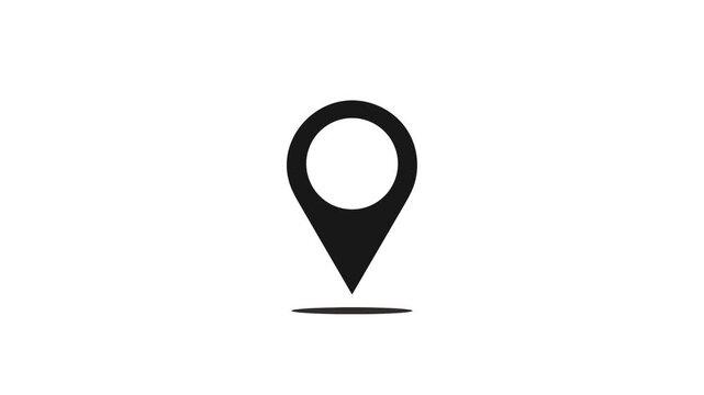 Clean and modern vector graphic of a black location pin icon, set against a plain white background.
