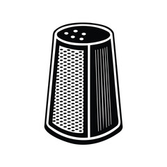 Black and white vector graphic illustration of a spice shaker or grater