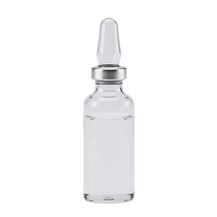 Clear glass medical ampoule with silver cap isolated on transparent background