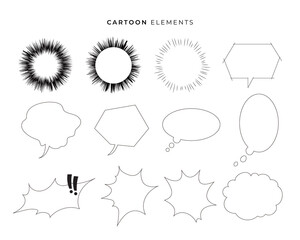Cartoon Speech Bubble and Effect Line Set.. Comic Frame and Oval Speech Bubble Set. Circular Bubble illustration.