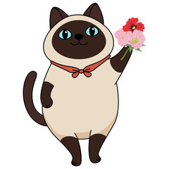 Obraz premium Siamese cat. Fat Siamese cat. Flat and Simple Design, Isolated Elements in White Background