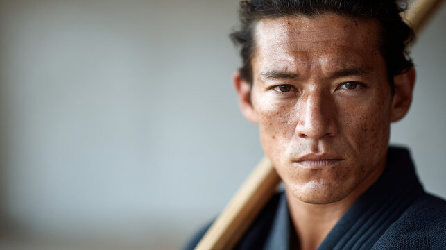 dynamic portrait of kendo fighter exuding determination and strength in their expression