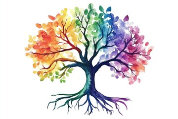 Obraz premium Vibrant rainbow tree with extensive roots (1)