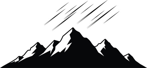 Majestic mountain range silhouette with dynamic lines evokes adventure, perfect for outdoor themes, travel designs, and minimalist graphic projects, offering a bold visual impact.