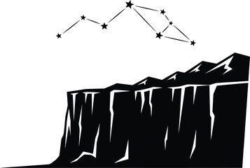 A striking black and white graphic showcases a mountain range beneath a constellation, offering a celestial and natural theme perfect for design projects.